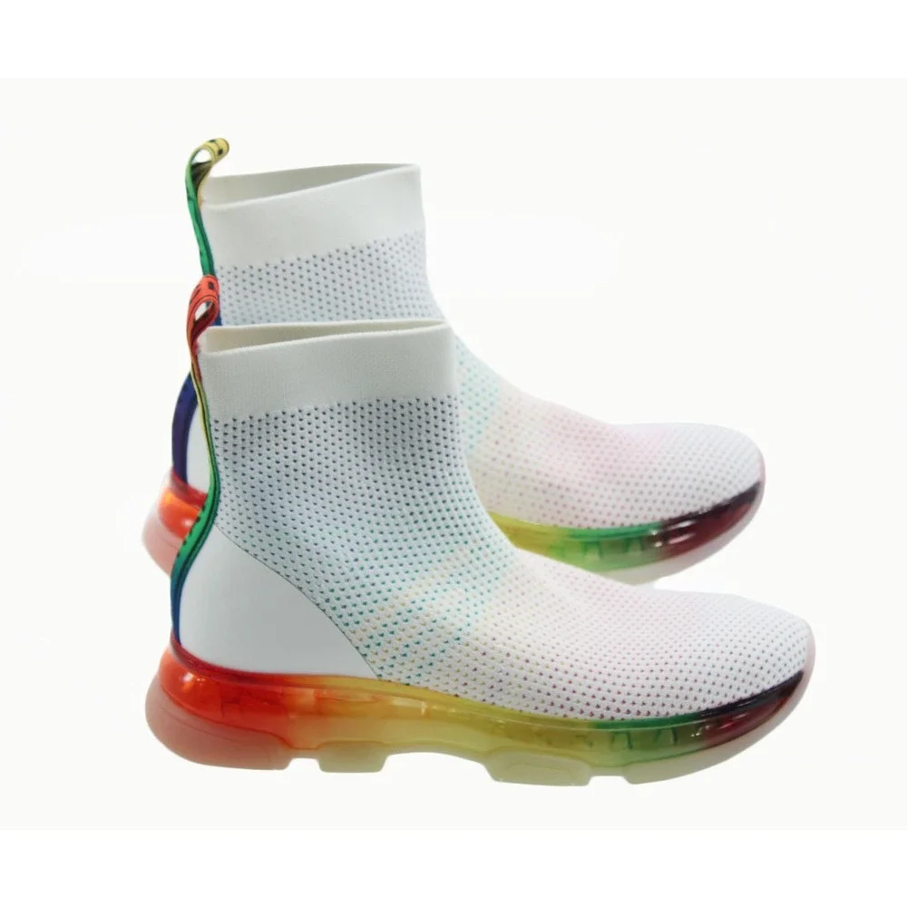 Michael Kors Kendra Rainbow Bootie White Knit Platform 5.5M 43T9KEFE7D